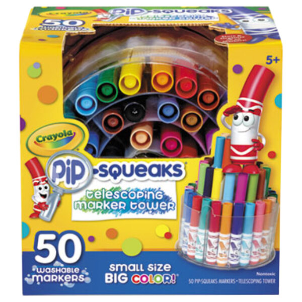 A box of Crayola Pip-Squeaks markers with a green telescoping tower.