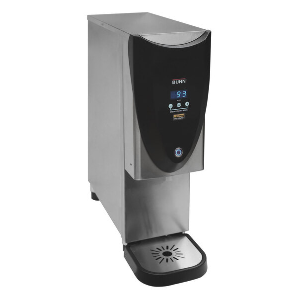 A Bunn H3X hot water dispenser on a counter.