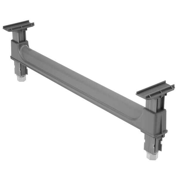 A grey plastic Cambro Camshelving dunnage stand with two legs.