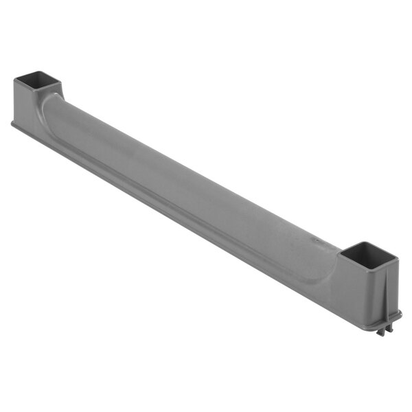 A grey metal rectangular object with holes.
