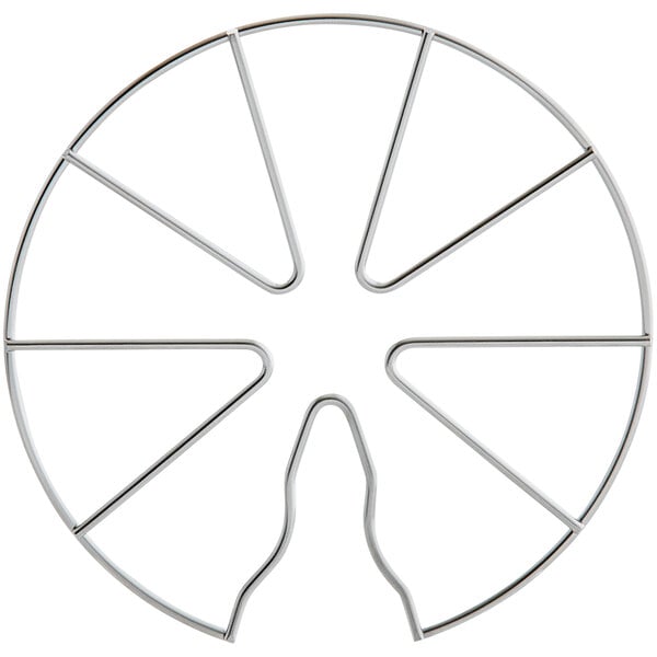 A metal wire guard with a circular plate and a cross-shaped wire in the middle.