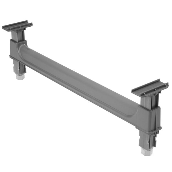 A grey plastic Cambro Camshelving Dunnage Stand with two legs.