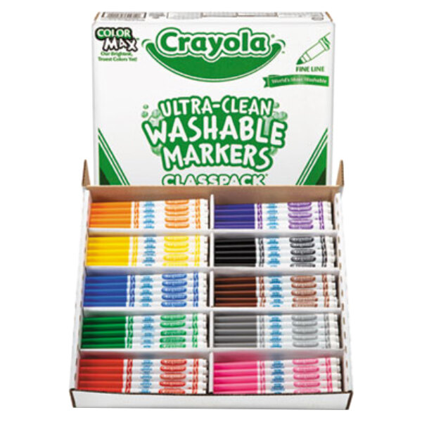 A box of 200 Crayola Ultra-Clean washable markers with fine points.