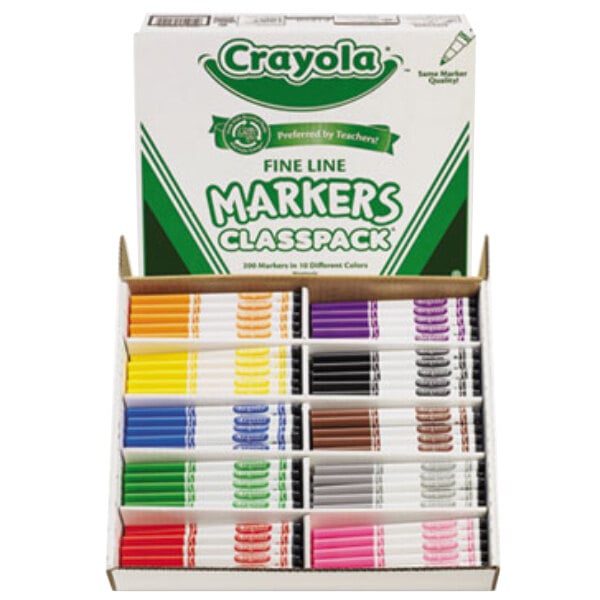 A box of Crayola fine point markers.