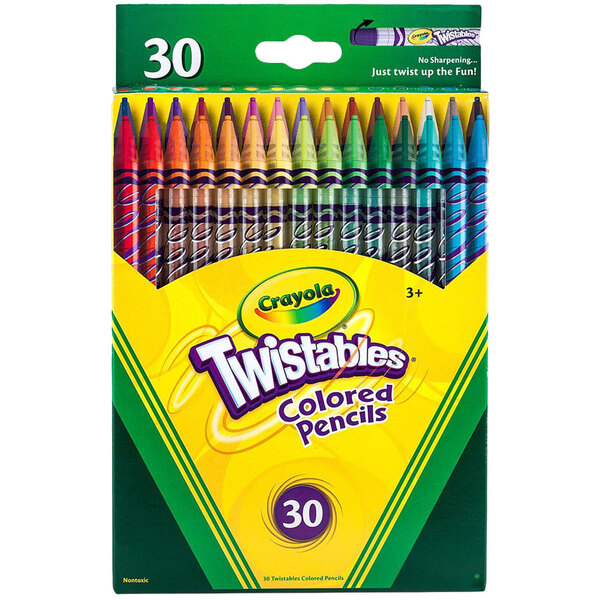 A box of 30 Crayola Twistables colored pencils.
