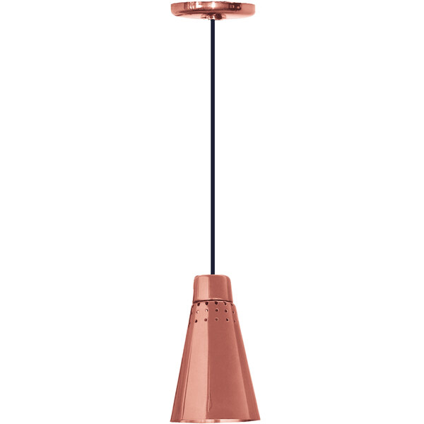 A Hanson bright copper ceiling mount heat lamp.