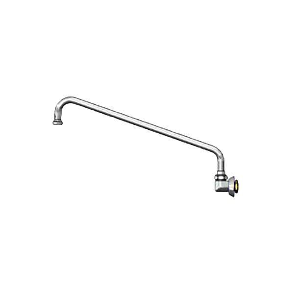 A chrome wall mounted T&S faucet with a long metal rod.