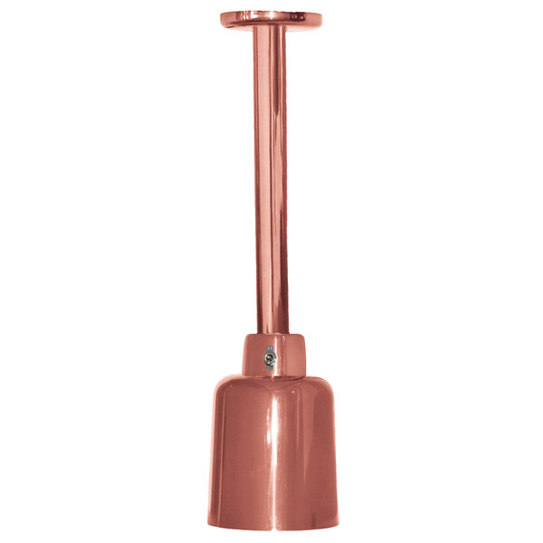 A Hanson Heat Lamps ceiling mount heat lamp with a bright copper finish.