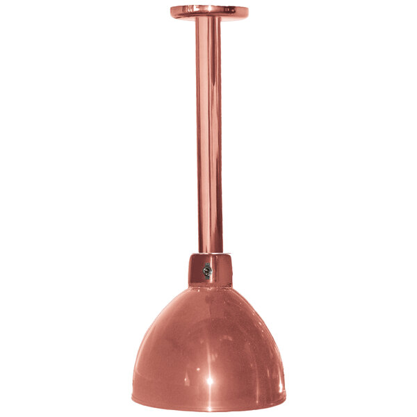 A close-up of a Hanson Heat Lamp with a bright copper finish.