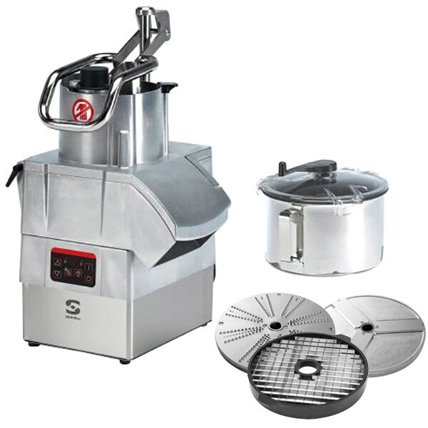 A Sammic commercial food processor with a stainless steel bowl and lid.