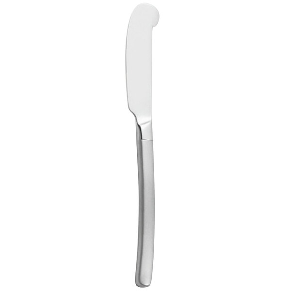 A white rectangular object with a black handle and a silver Walco butter knife blade.