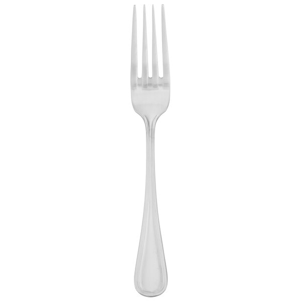 A silver Walco Napa dinner fork with a white background.