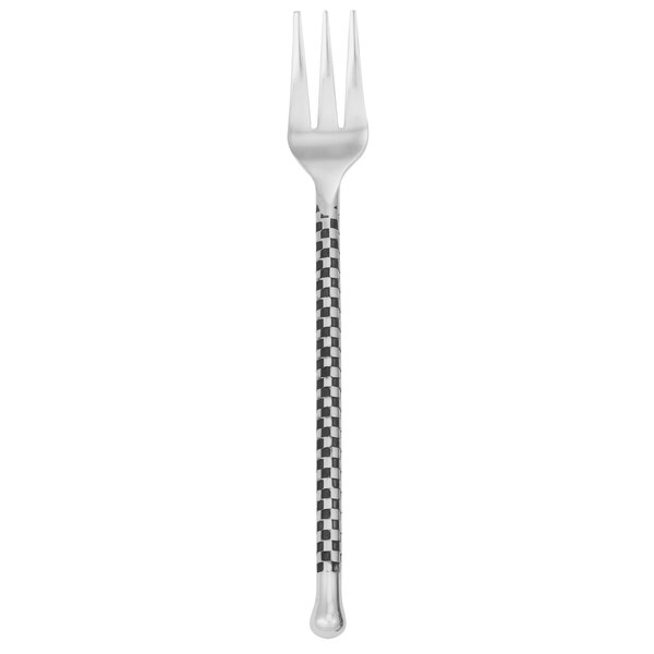 A silver Walco stainless steel cocktail fork with a checkered handle.