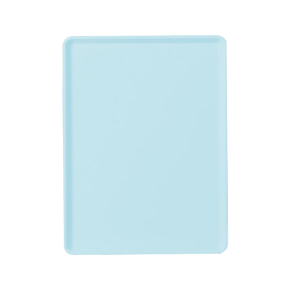A sky blue rectangular tray on a white background.