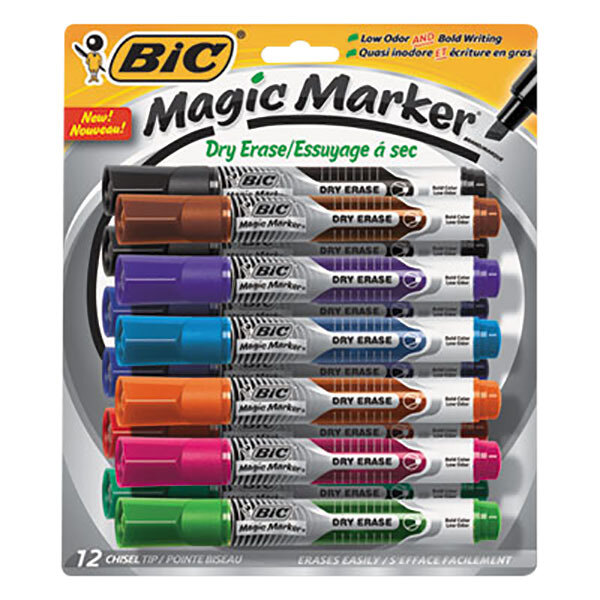 A package of 12 Bic Magic Marker dry erase markers.
