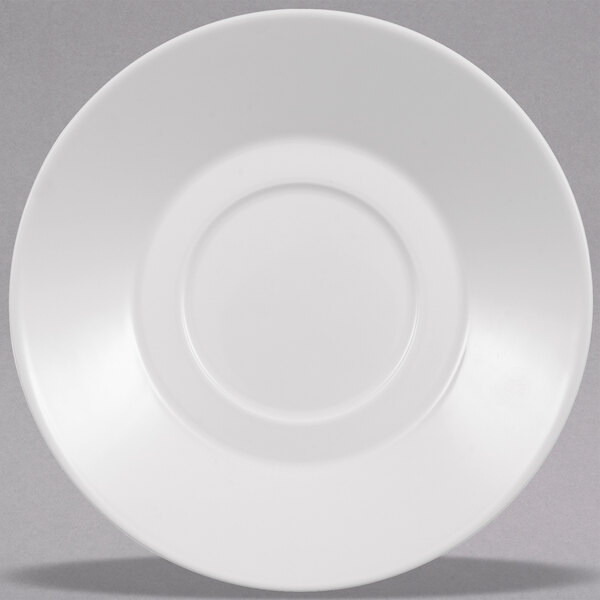 A Villeroy & Boch white bone porcelain saucer with a white rim and circle in the center.