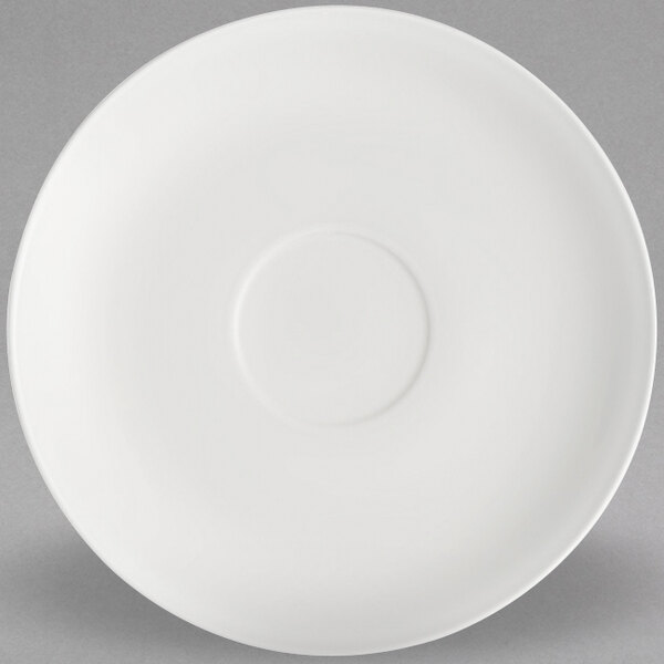 A white Villeroy & Boch Stella Hotel saucer with a circle on it.