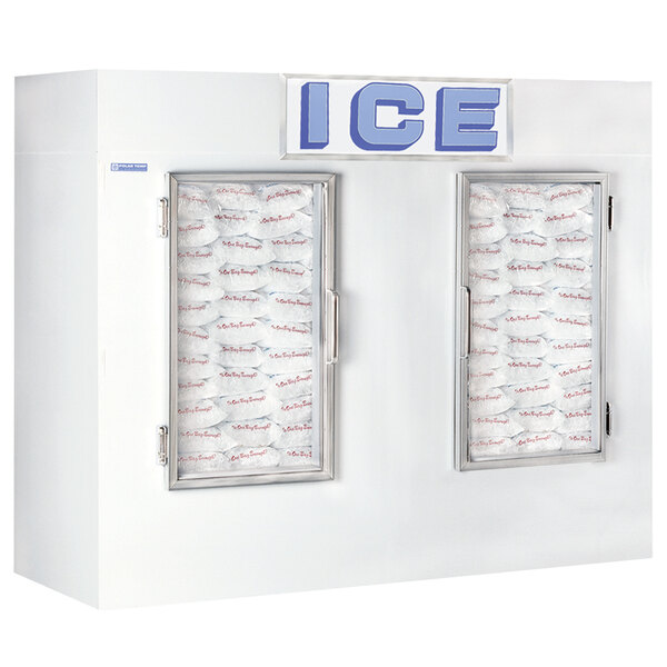 A white Polar Temp ice merchandiser with two doors and a sign.