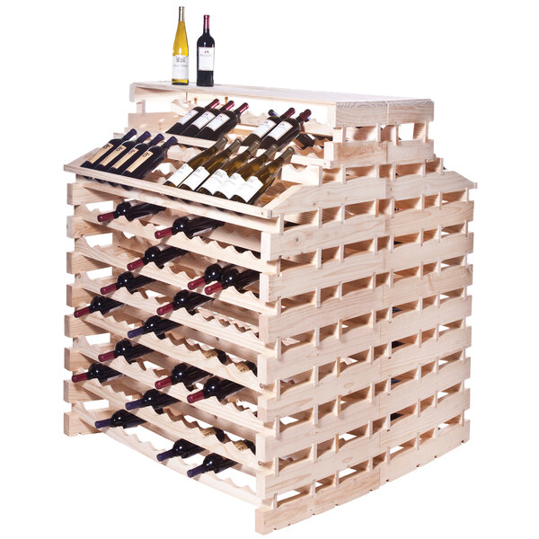 A Franmara natural wooden wine rack filled with wine bottles.