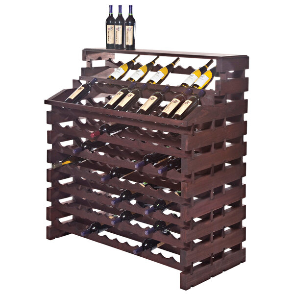 A Franmara wooden wine rack with wine bottles on it.
