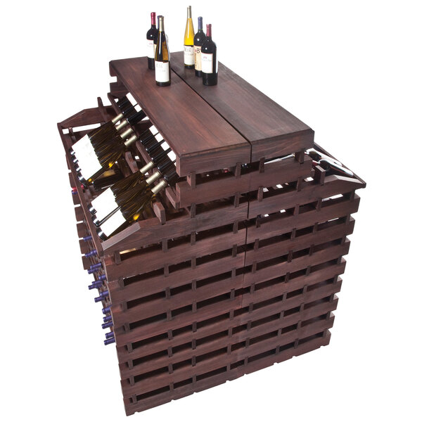 A Franmara stained wooden wine rack holding 408 bottles of wine.