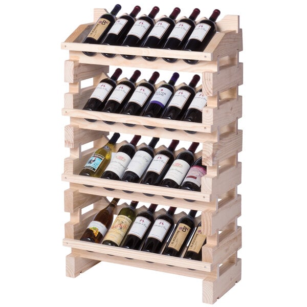 A Franmara natural wooden wine rack holding 24 bottles of wine.