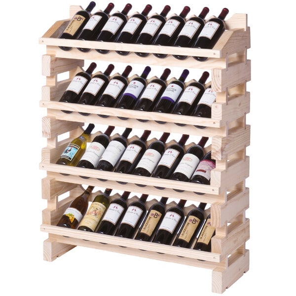 A Franmara natural wooden wine rack filled with several bottles of wine.
