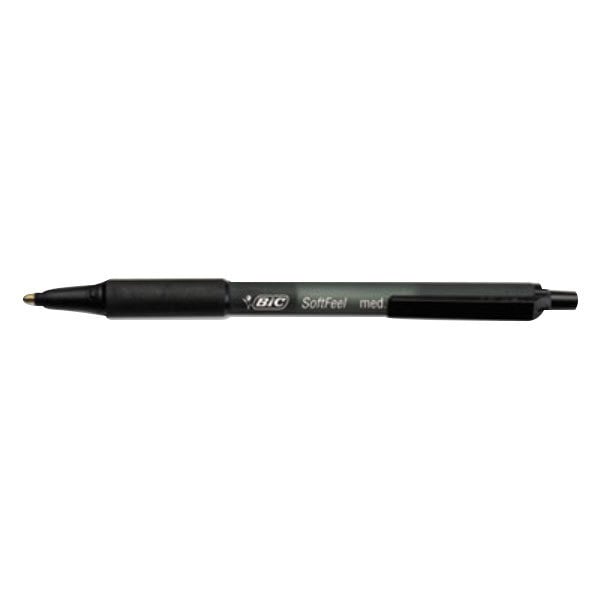 A Bic Soft Feel black pen with a black cap.