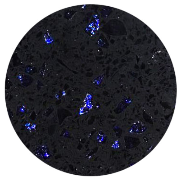 A black circle with blue speckled pieces.