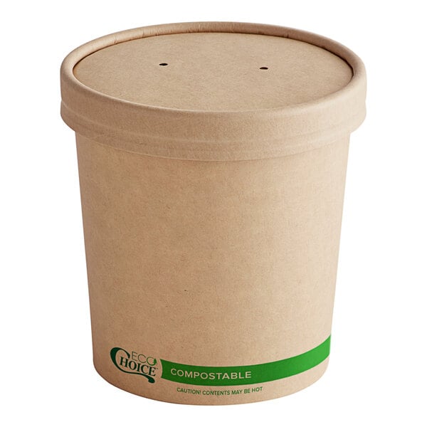 EcoChoice Kraft Paper Food Cup with Vented Lid 16 oz. - 25/Pack