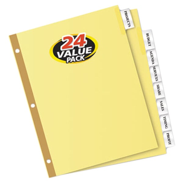 A package of 24 Avery Big Tab clear insertable divider sets with buff paper and white labels.
