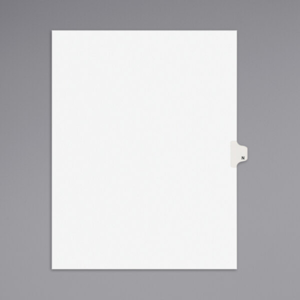 A white file folder with Avery N side tab divider.