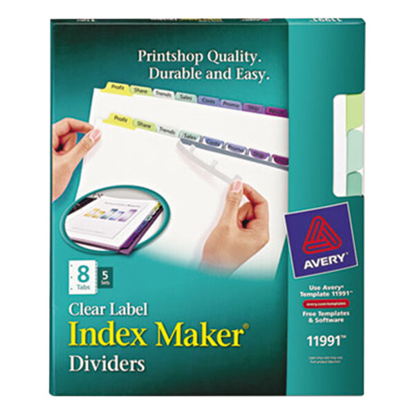 A package of Avery Index Maker multi-color dividers with clear label strip.