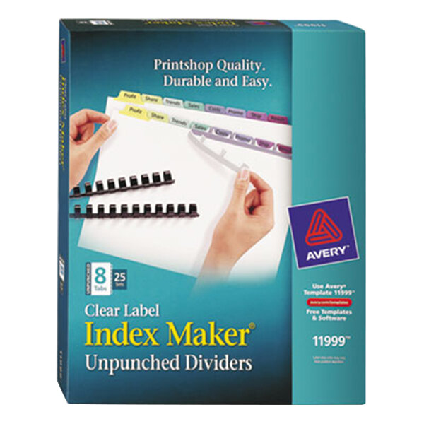 A box of Avery Index Maker unpunched dividers with a clear label strip.