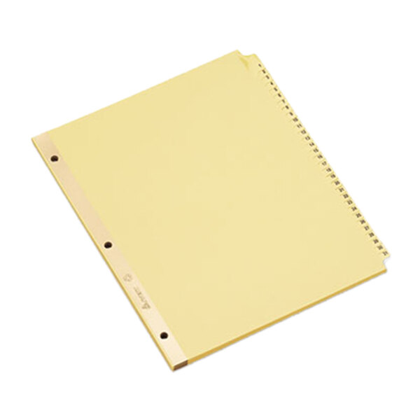 A yellow file with Avery buff paper dividers with 31 tabs.