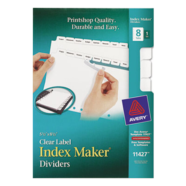 A box of Avery Mini Index Maker white dividers with a blue and red logo on the label.