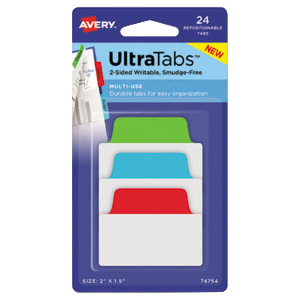 A package of Avery Ultra Tabs in bright primary colors.