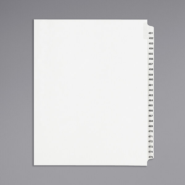 A white paper with black numbers and a white file with black numbers.