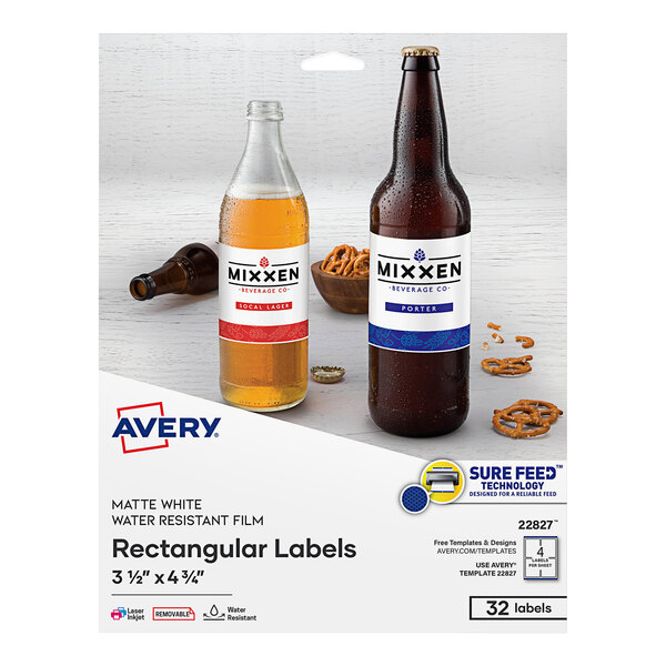 A package of white rectangular Avery re-usable labels.