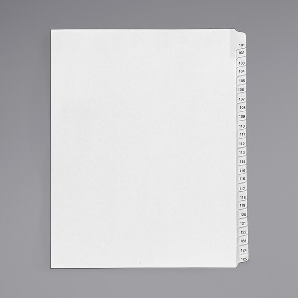 A white file folder with Avery Allstate-Style Collated Tab Dividers with numbers on it.