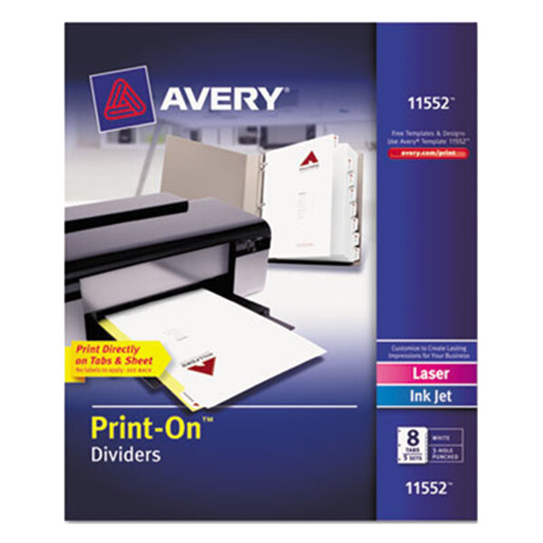 A package of Avery Print-On white dividers.