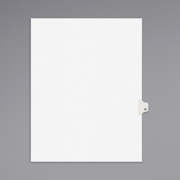 A white file folder tab with the letter Q in grey.