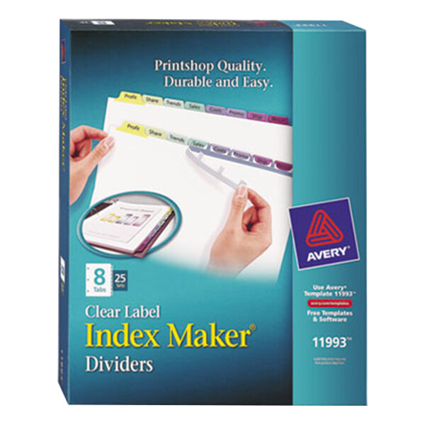 A blue box of Avery Index Maker dividers with a red and white label.
