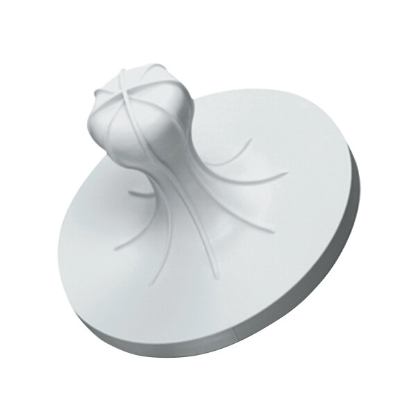 A white plastic knob with a spiral design.