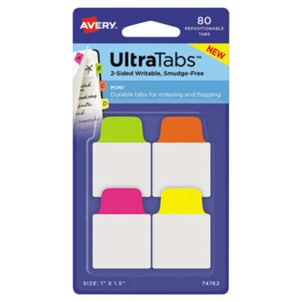 A pack of 80 Avery Ultra Tabs in assorted neon colors.