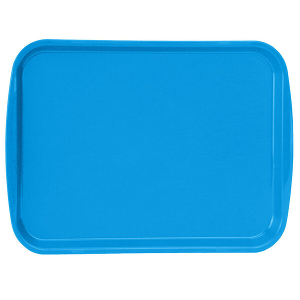 A blue rectangular plastic tray with built-in handles.