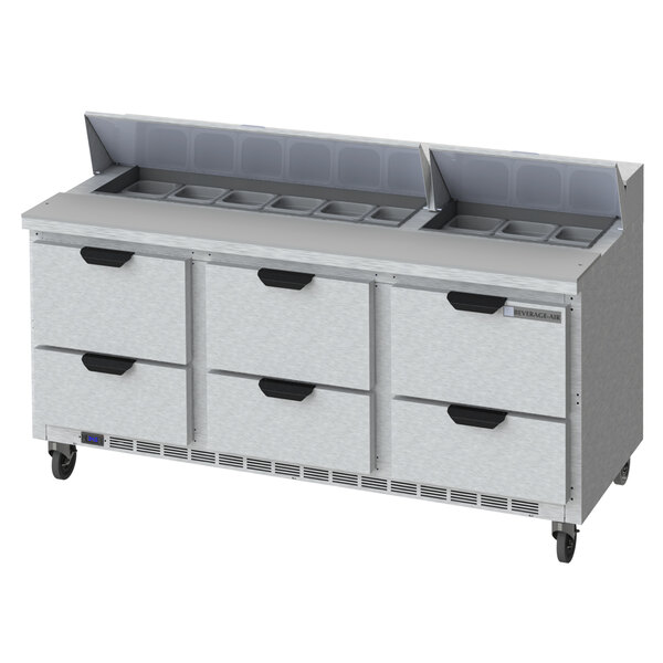 A Beverage-Air 6 drawer refrigerated sandwich prep table.
