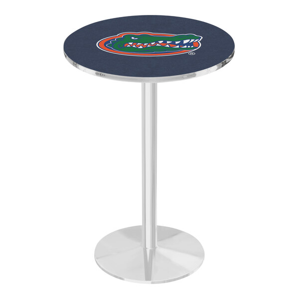 A round Holland Bar table with a University of Florida Gators logo on the top.