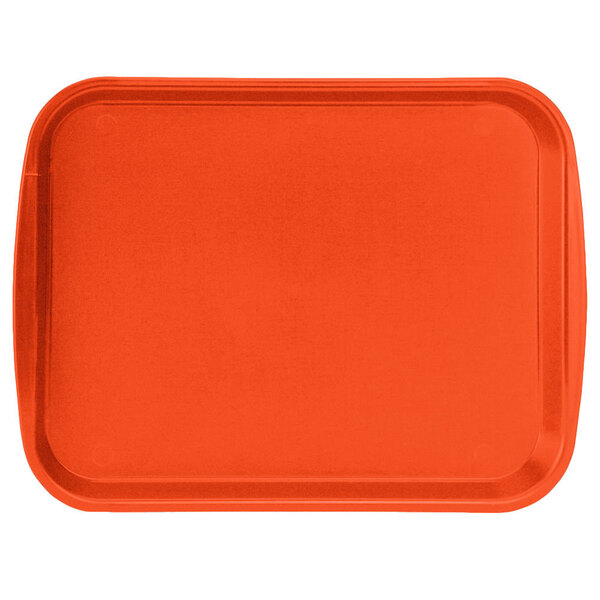 An orange rectangular plastic tray with built-in handles.