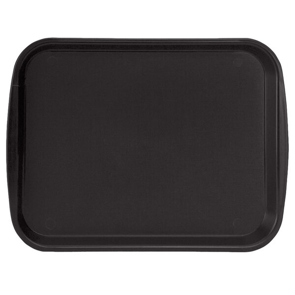 A black rectangular Vollrath fast food tray with built-in handles.